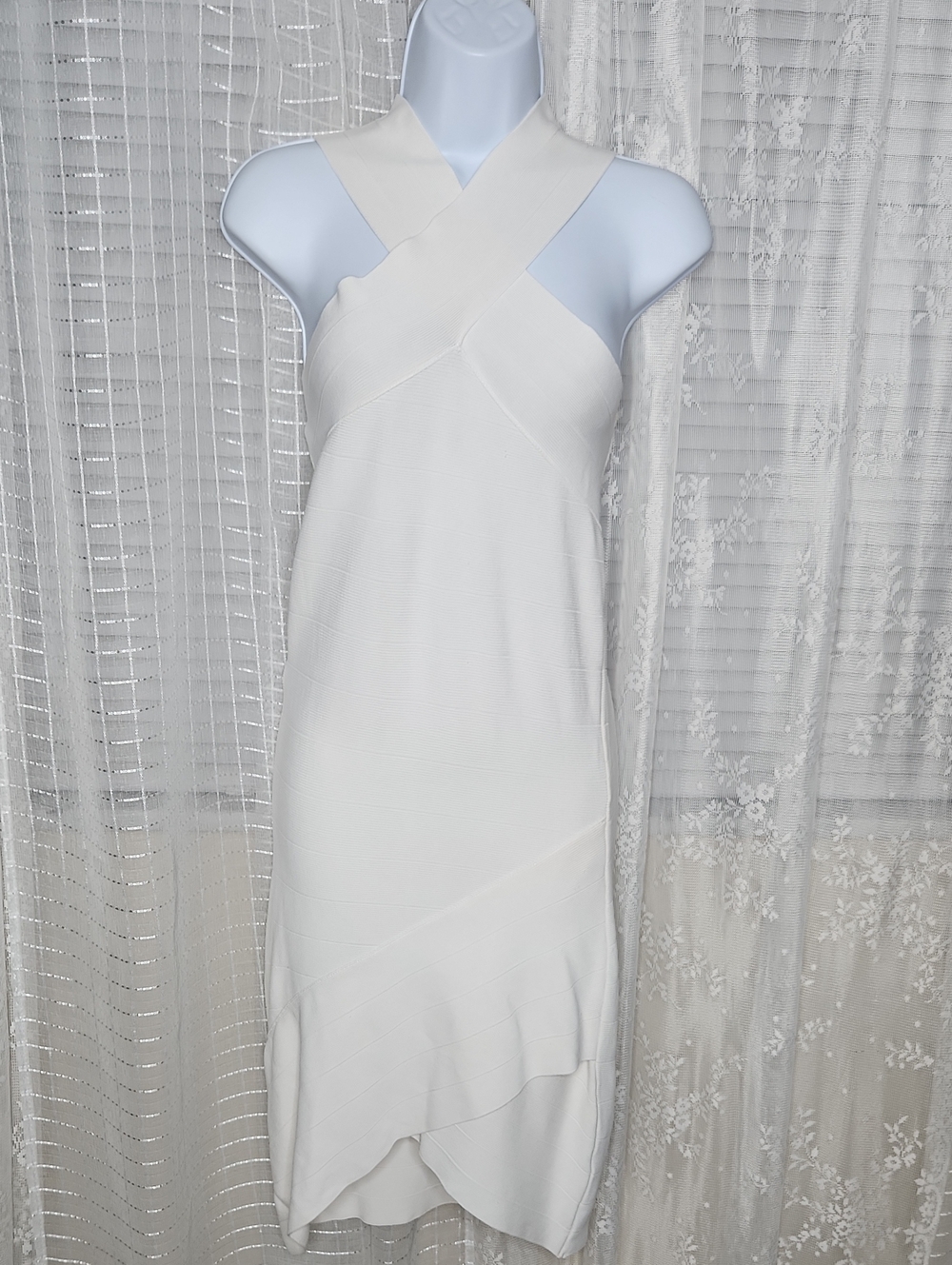 White Guess Y2k Sexy Bandage Halter Asymmetrical Faux Wrap Mini Dress SzXS